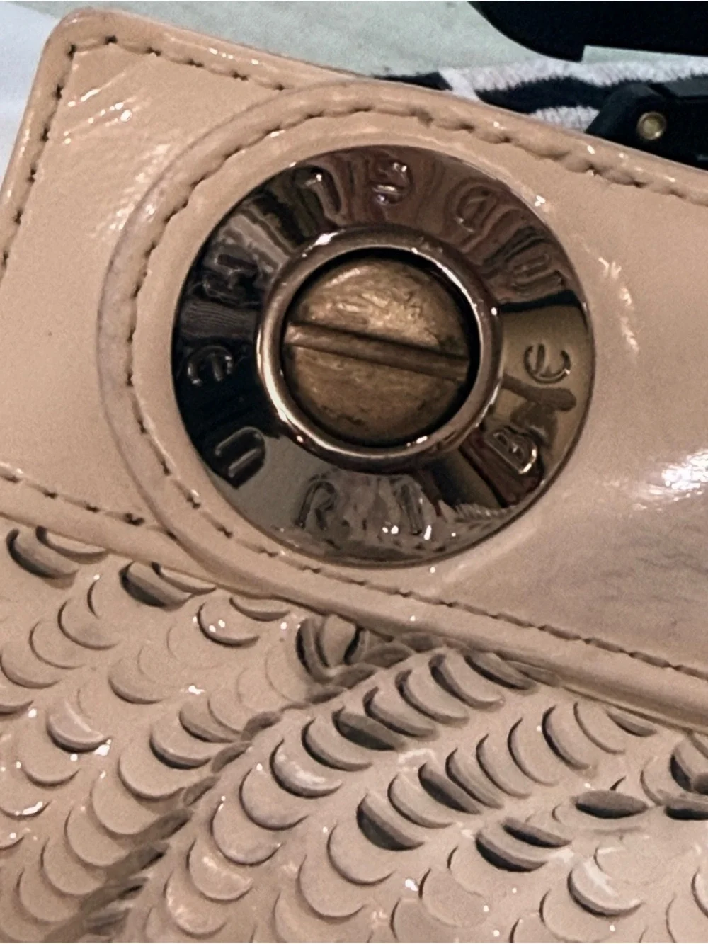 Henri Bendel Cream Patent Leather Paillette Evening Clutch w/ Mirror
